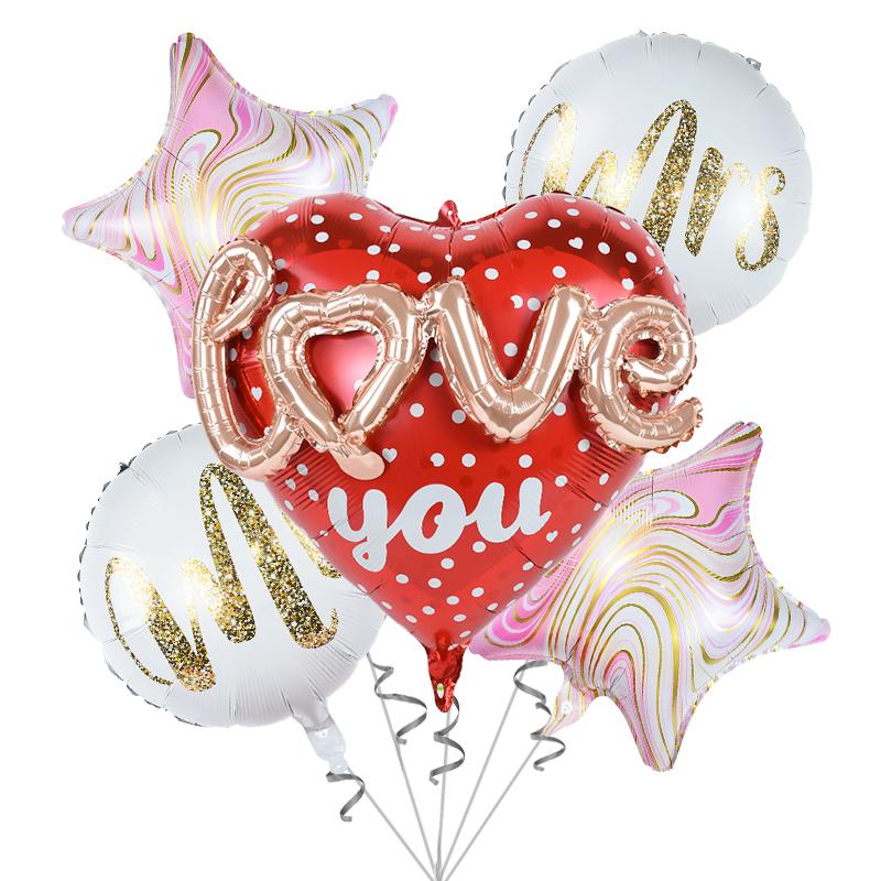 5Pcs/set Happy Birthday Party Balloon Round Heart Foil Helium Balloons Wedding Valentines Day Love You Decoration Supplies