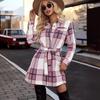 Elegante Vestito a Quadri Strisciati a Maniche Lunghe da Donna - Moda Primavera/Autunno