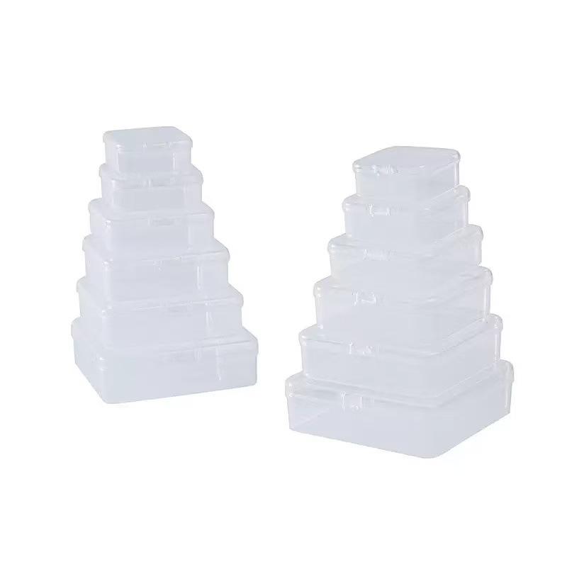 Transparent Square PP Storage Box with Lid for Small Parts and Jewelry