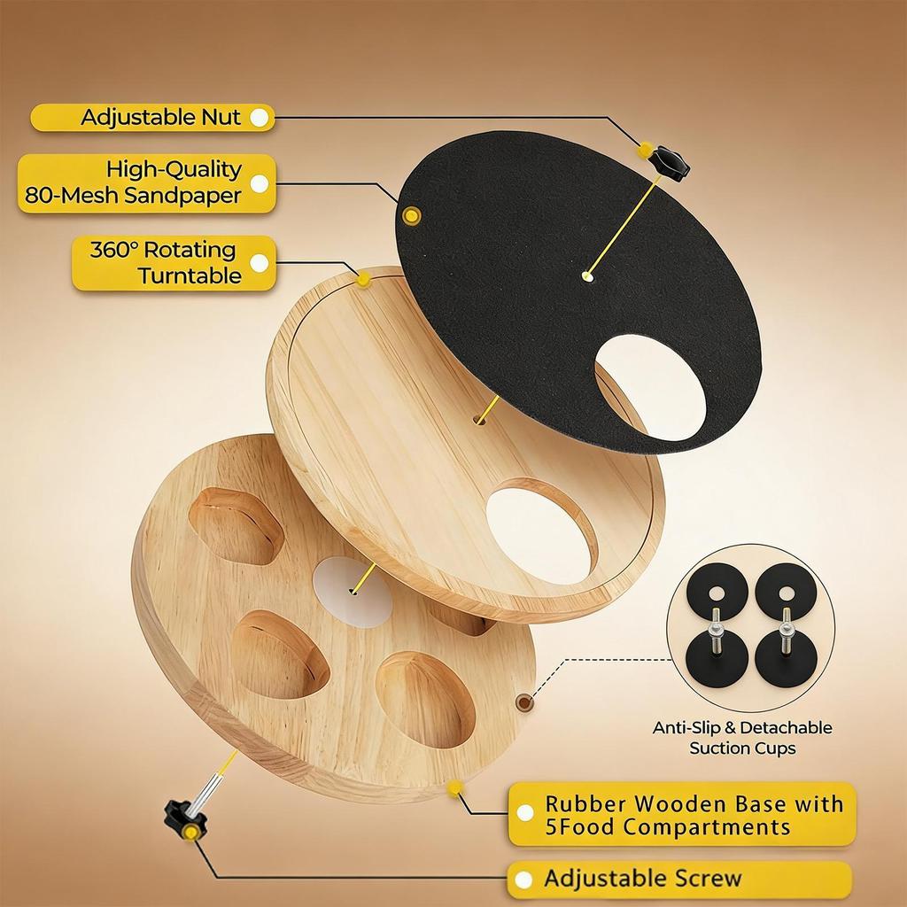 Round Wooden Dog Scratching Post,Cat Scratching Post, Nail Trimmer, Portable Scratching Toy with Built-in Treat Box,pet Supplies