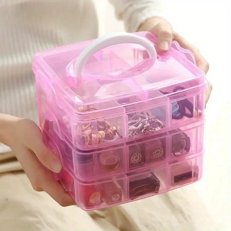 3-layer 18 Grid Transparent Jewelry and Toy Storage Box, Jewelry Earrings, Rings, LEGO Toy Organizer Box