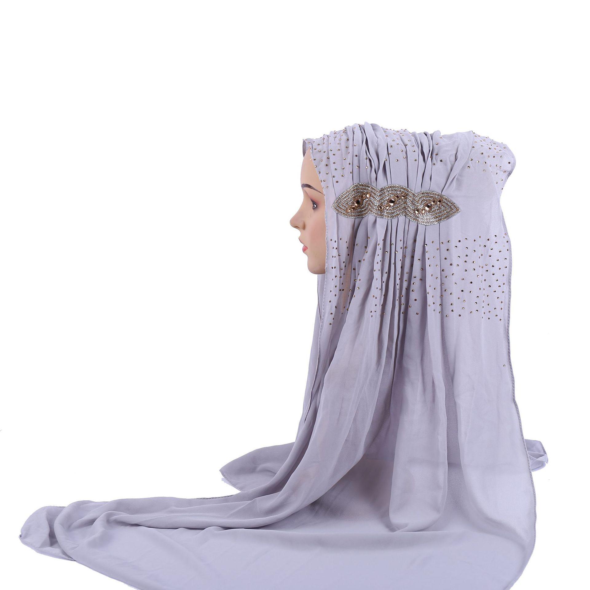Ethnic Headscarf: Chiffon Rhinestone Long Shawl