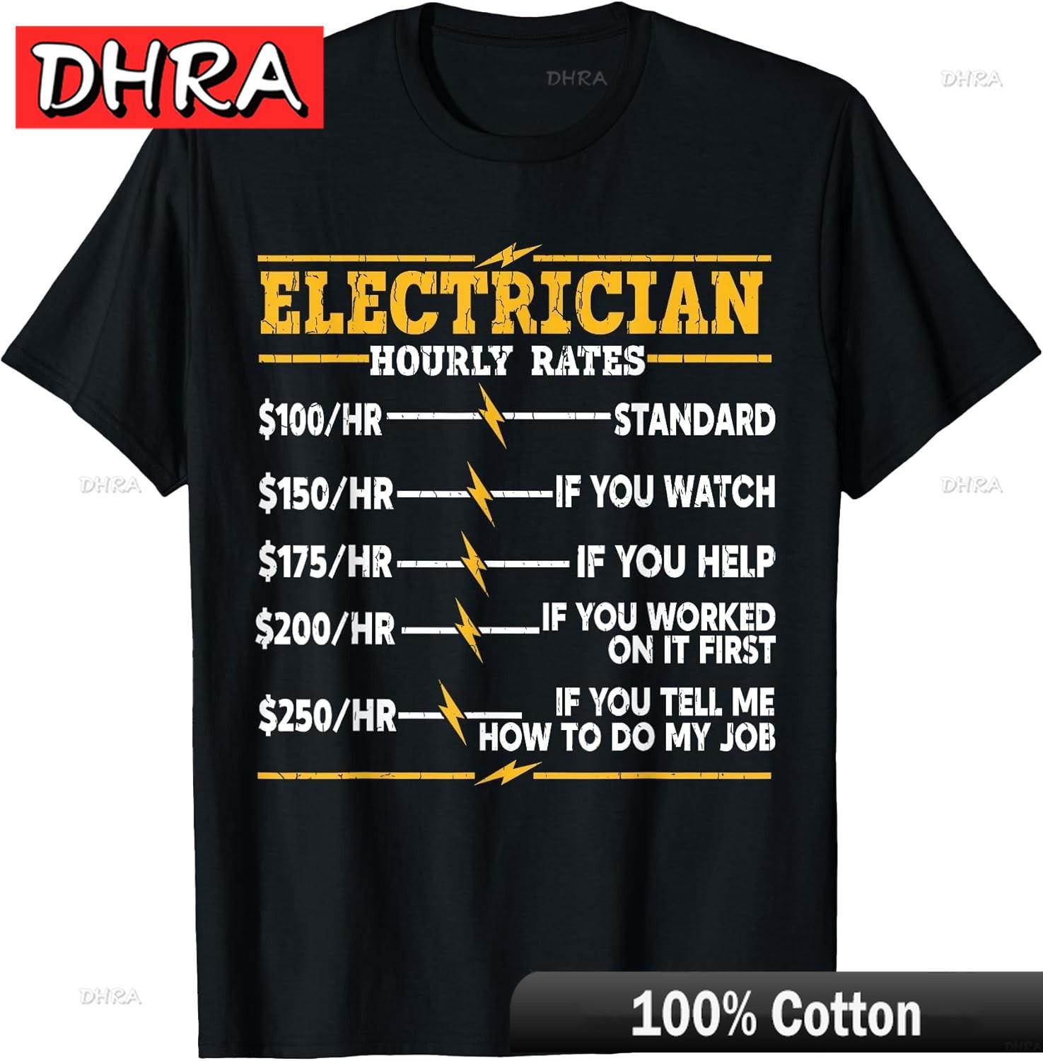 Spark Technician Electrician Hourly Rates Funny Gift Cotton Tee Unique Aesthetic TShirt Compression Graphic for Outdoors S