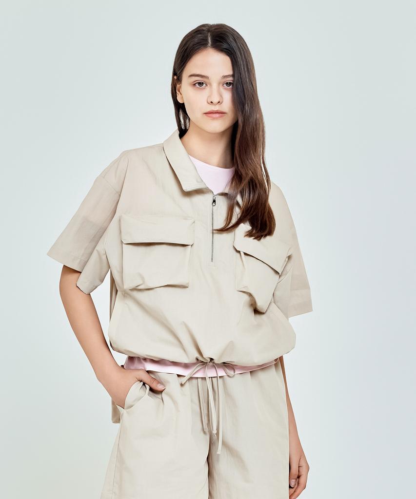 Depasion Cargo Two-Pocket Short Sleeve Anorak (Light Beige)