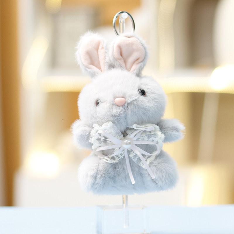 

Teddy Bear Plush Bunny Keychain With Recording Function For Girls Bag Decor GrayBunny