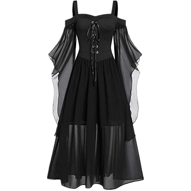 Abito Medievale Gotico Vintage da Donna con Spalle Scoperte e Allacciatura Costumi Cosplay di Halloween Festa di Carnevale Spalline a Bretella