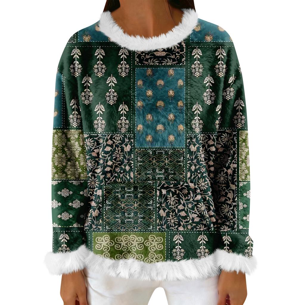 Women's Casual Fleece Sweatshirt  Long-Sleeve Round  Neck Casual Comfortable Loose-Fit Lightweight Women's Flannel Sweatshirt