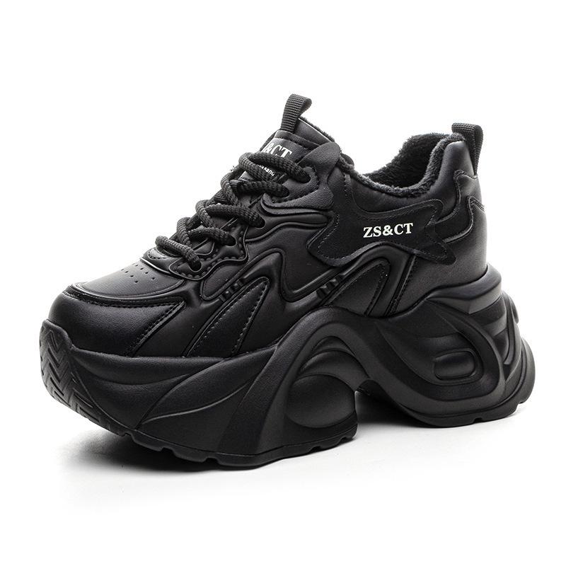 Leather platform dad shoes autumn and winter new velvet to show small feet and increase height casual sports shoes