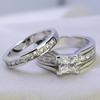 Fashion Couple Rings Exquisite Women Rhinestones Zirconia Rings Set Simple Men Stainless Steel CZ Stone Rings Wedding Jewelry