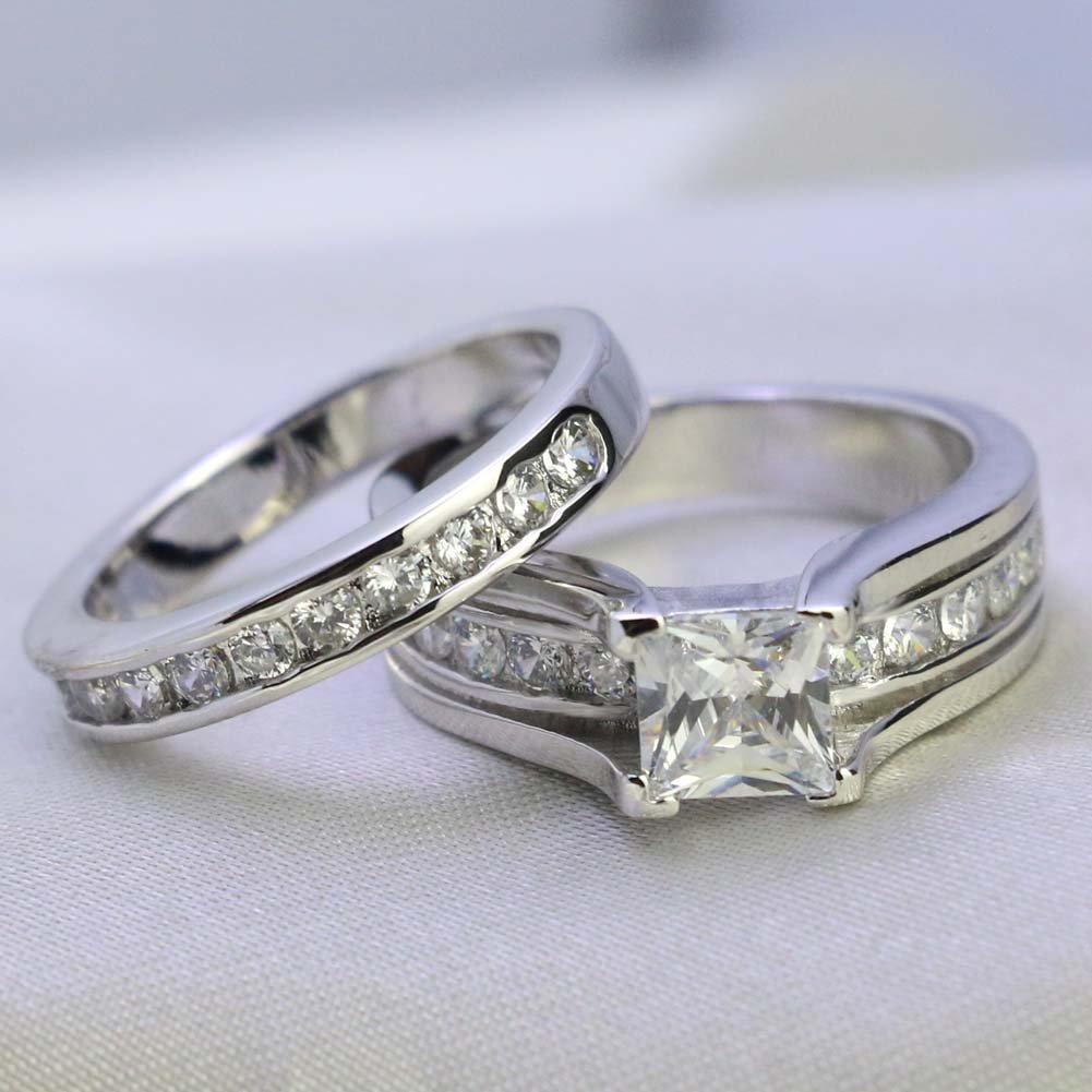 Fashion Couple Rings Exquisite Women Rhinestones Zirconia Rings Set Simple Men Stainless Steel CZ Stone Rings Wedding Jewelry