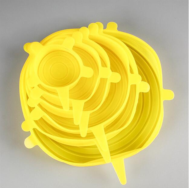 

6 шт./компл. Пластиковые силиконовые пакеты, пищевые крышки, эластичные многоразовые крышки для мисок, универсальные кухонные обертки, герметичные крышки для сохранения свежести жёлтый