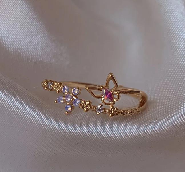 New Cute Colorful Zircon Flower Ring For Women Girl Fashion Vintage Zircon Adjustable Rings Jewelry Gift