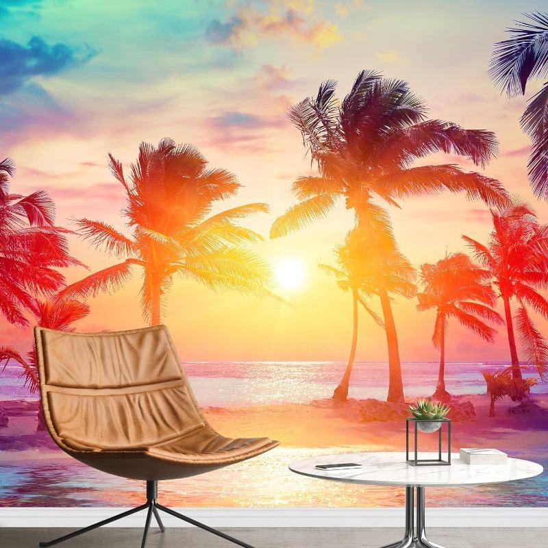 

Sea Dusk Wallpaper Beach Coconut Tree 3d Wall Mural, Removable Wallpaper Bedroom Living Room Wallpaper Home Decor 200 cm(W) x 140 cm(H)