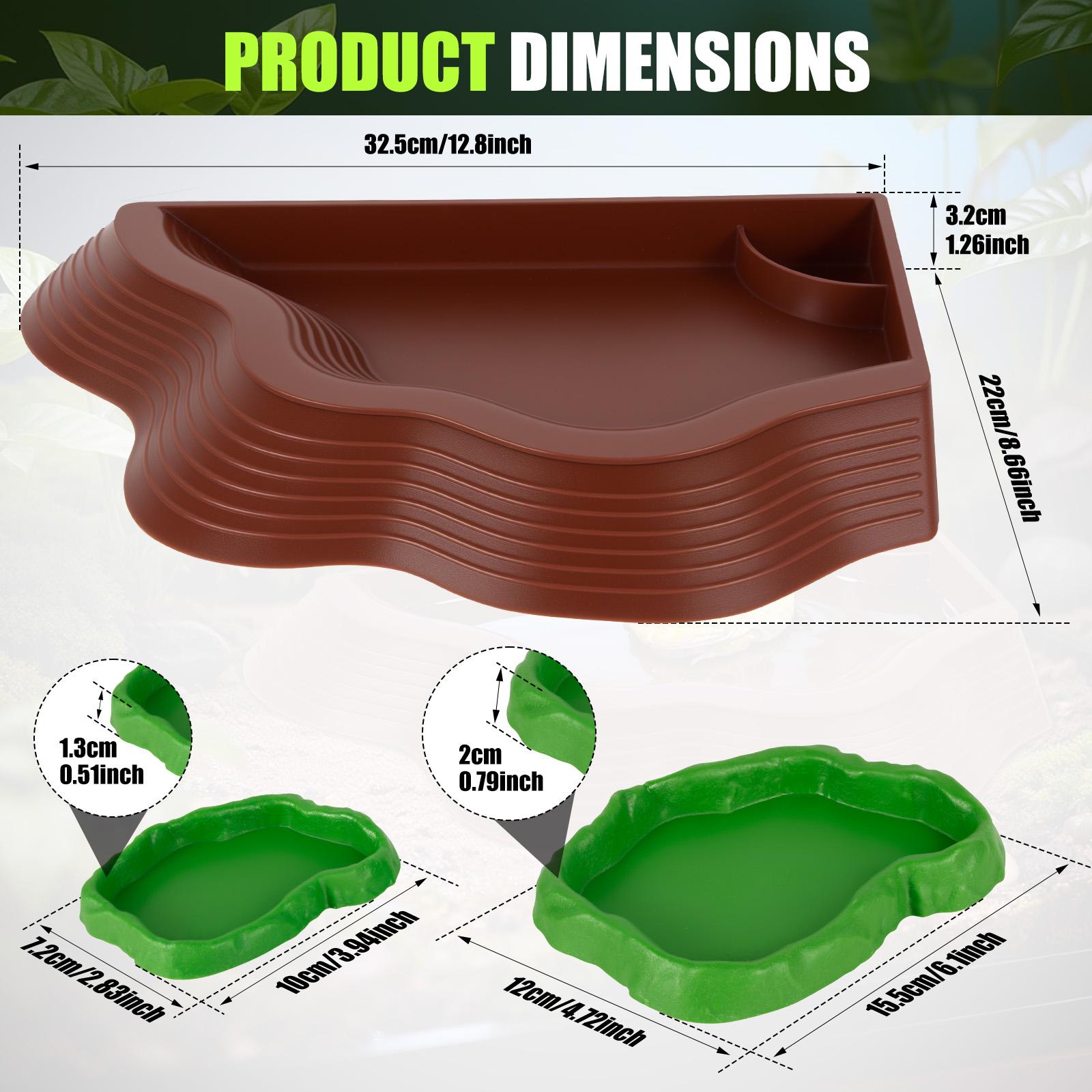 3Pcs Reptile Food and Water Bowls Amphibian Feeding Dish for Tortoise Bathing Pool Lizard Chameleon Aquarium