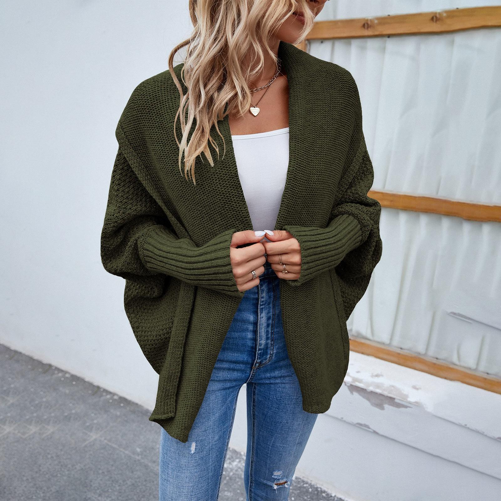 

Женская мода вскользь 2022 вязаный однотонный кардиган с капюшоном-свитер пальто L армия зеленый