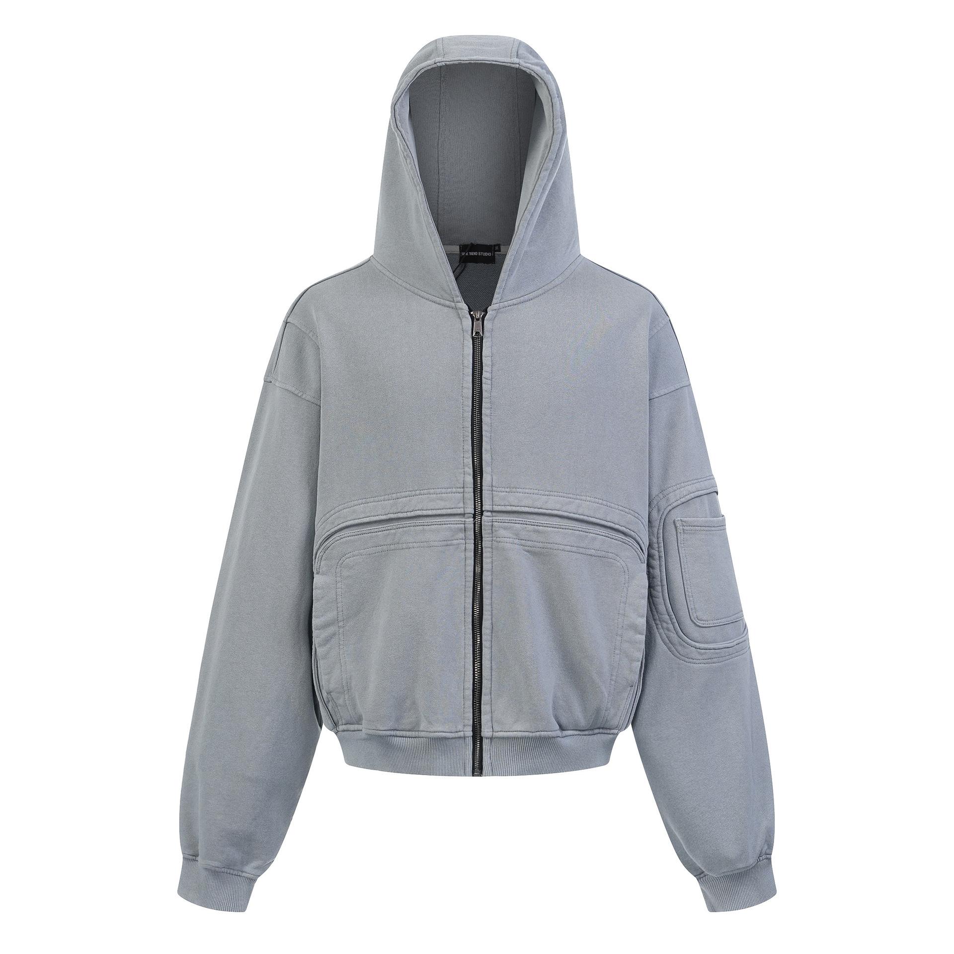 American Street Hoodie Locomotive Wind Jacket Heavy Industry Washed Old Cardigan Sweater Hooded S