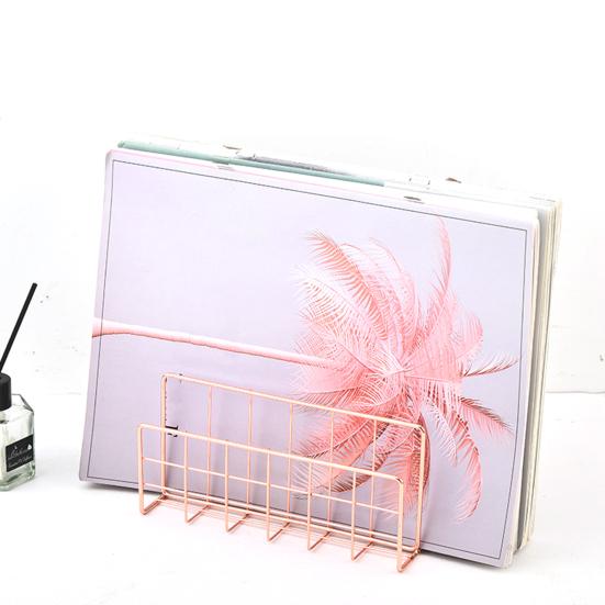 Magazine Holder Book Stand with 3 Vertical Compartments Hollow Design Rustproof Storage Rack Office Desk Organizer