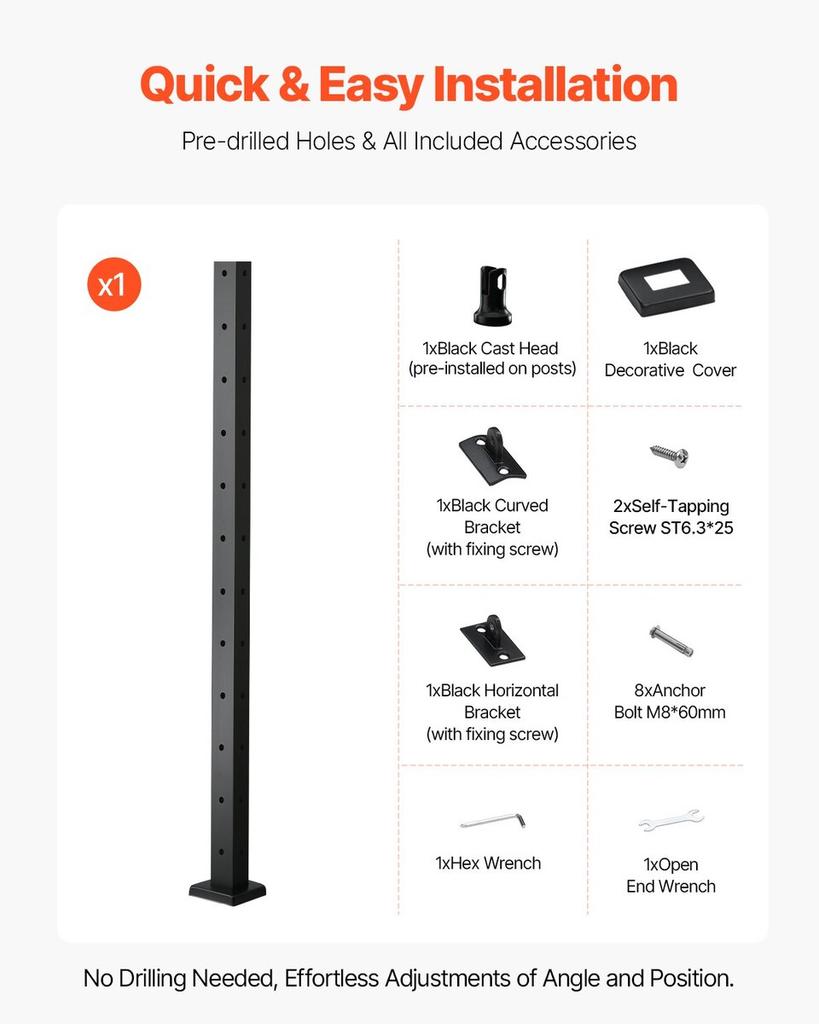 VEVRO Cable Railing Post 42x1x2 Inch with L-Shaped Holes 1JZLGZXHS10607YXO001V0