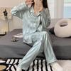Lace Long Sleeve Black Cardigan Pajamas for Women – Sweet and Loose Spring/Autumn Homewear with Long Pants