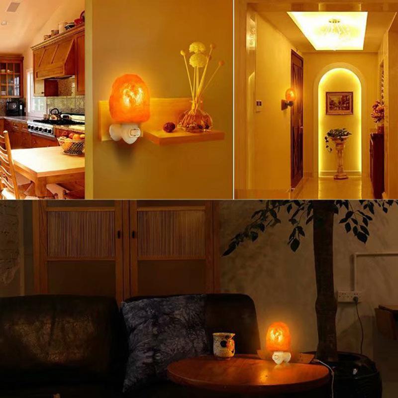 Himalayan Crystal Salt Night Lamp, Natural Carved Shape, Seven-Color Wall Light for Bedroom