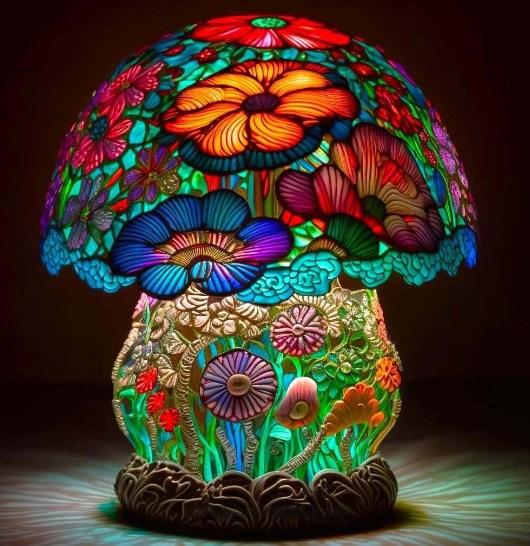 Creative Stained Glass Plant Series Table Lamp Flower Mushroom Snail Octopus Shaped Resin Retro Decor Table Lamp Night Light