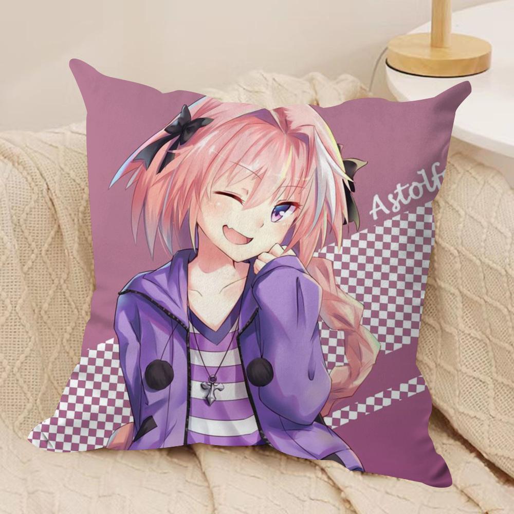 Fate AApocrypha Astolfo Cushion Cover Silky Short Plush DoubleSided Printed Pillow Case for Sofa All Seasons Home Decor Gift
