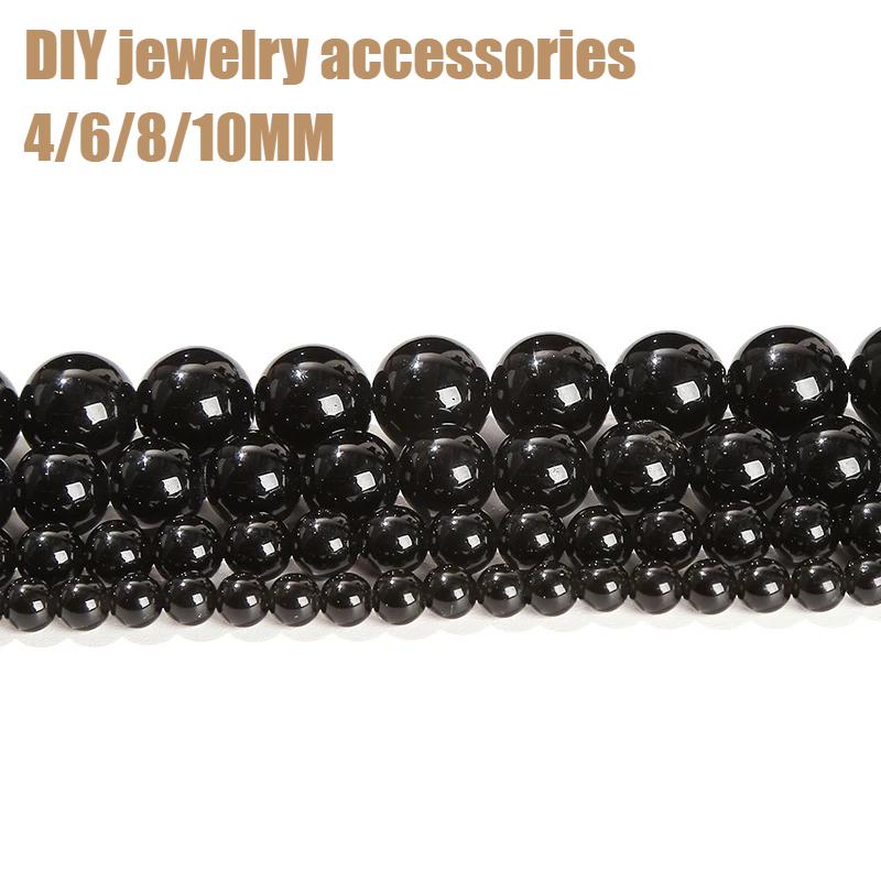 4 6 8 10mm Smooth Black Ball Polished Round Loose Spaced Beads for Jewelry Making, Necklace and Bracelet Accessories 4MM-90PCS