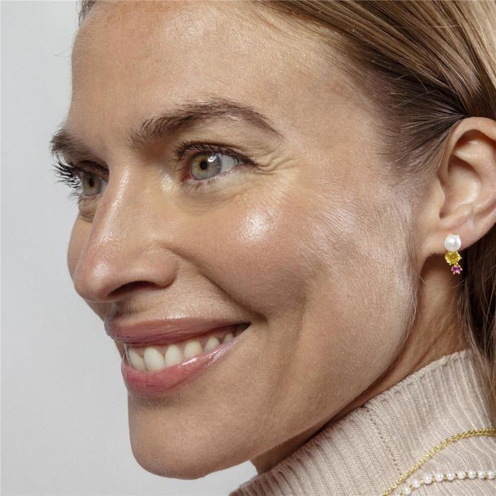 Boucles d'oreilles Luxenter en argent 925 et zircon multicolore finies en or jaune 18k - Rashu