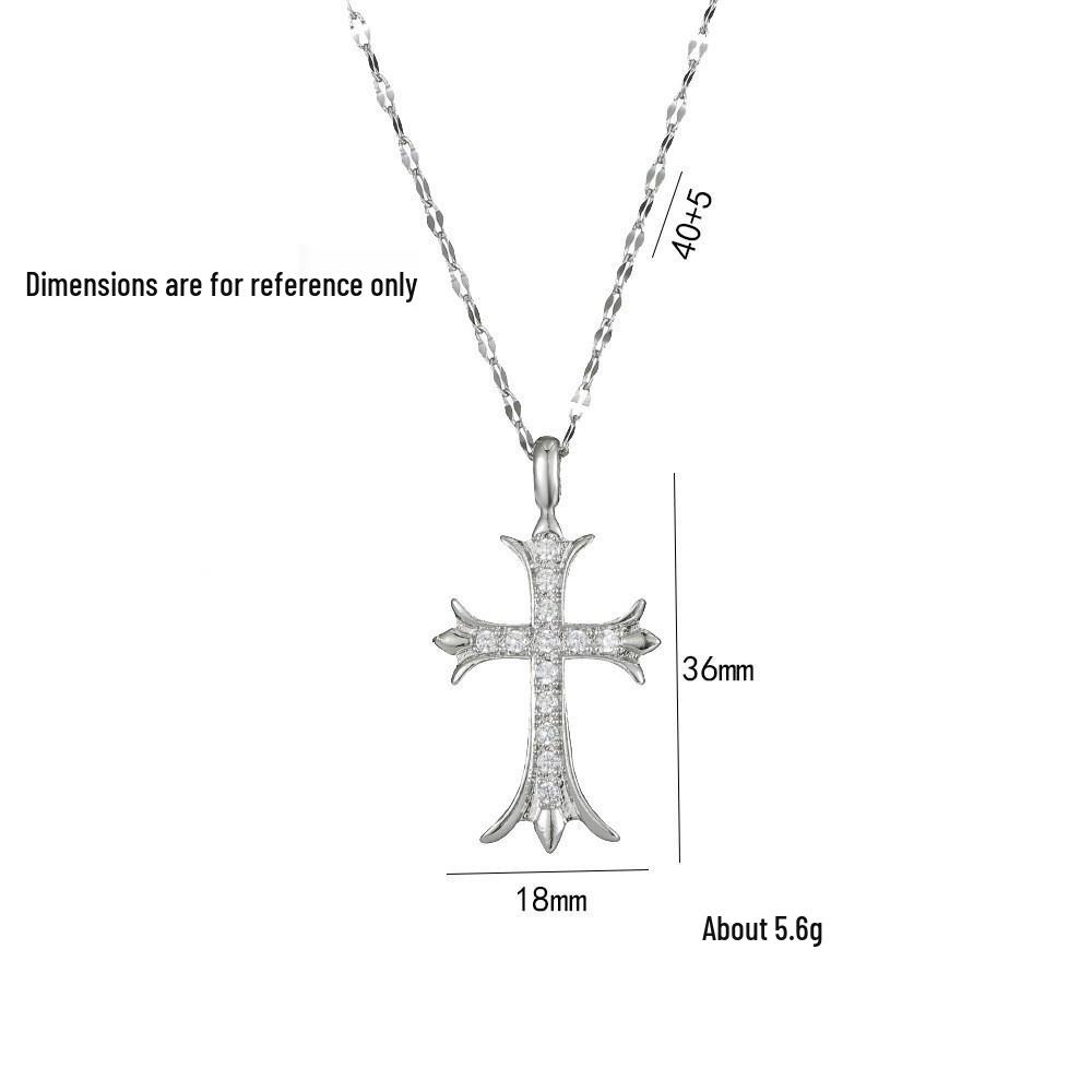 Damen Bunte Zirkon Kreuz Halskette - Nischendesign mit Voll-Diamant-Anhänger an Edelstahlkette