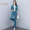 2 buc./set haină formală pentru damă, pantaloni, guler răsturnat, mâneci lungi, costum jachetă, slim fit, culoare pură, pantaloni evazați, îmbrăcăminte zilnică, ținută pentru navetă, birou