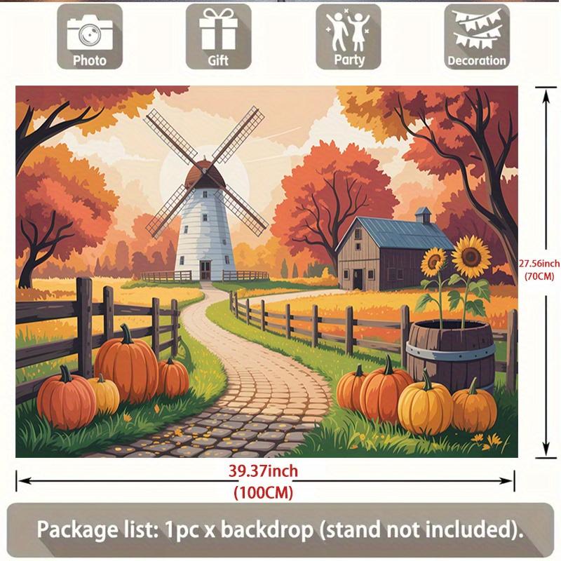 1pc Autumn Harvest Scene Polyester Flag - Vibrant autumn-themed background with windmillszyc
