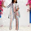 Women Plus Size Round Neck Long Sleeve Printed Layered Top Wide Leg Pants Two Piece Set