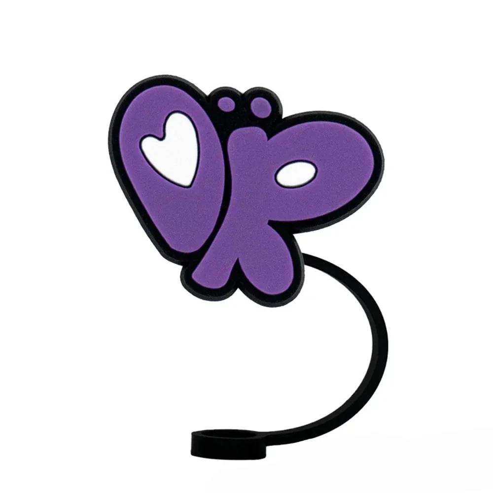 Silicone Purple Butterfly Series Straw Covers Cap,10mm Straw Topper,Recyclabe Splashproof Straw Tip, Dustproof Glass Cap