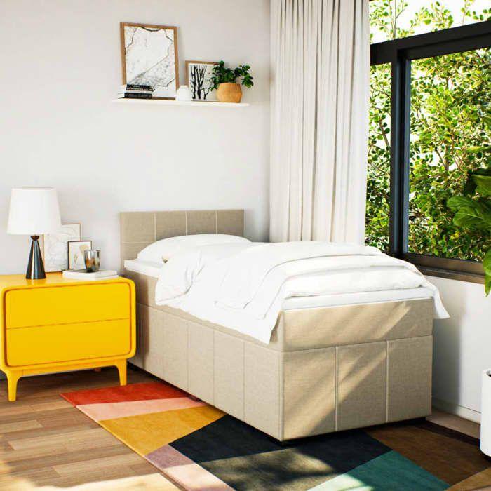VidaXL Slat Bed Base with Mattress Cream 80x200 Cm Fabric 3286900