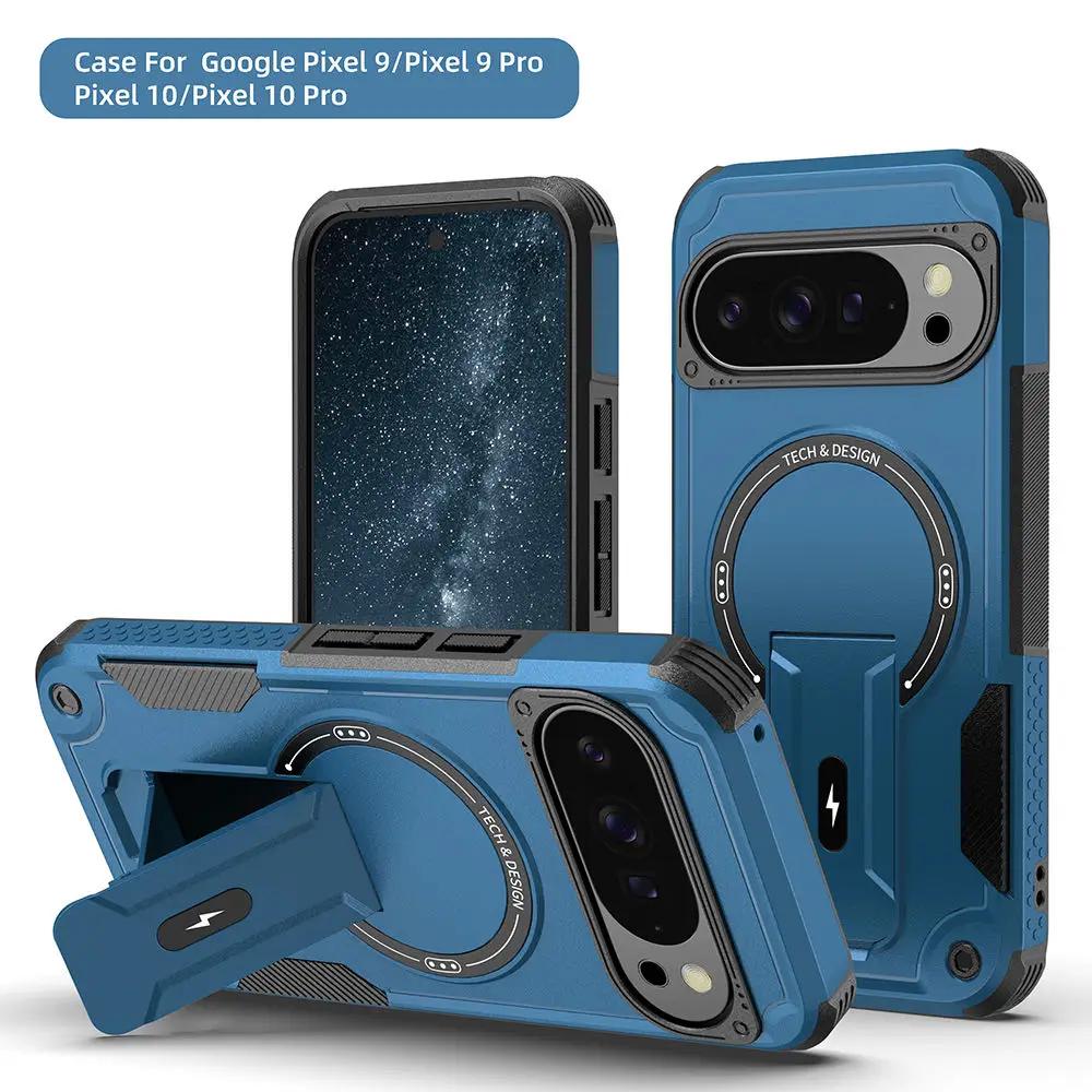 

Armor Shockproof Magsafe Magnetic Protective Cover for Google Pixel 9 10 Pro Hard Folding Stand Wireless Charging Anti-fall Case Google Pixel 9 синий