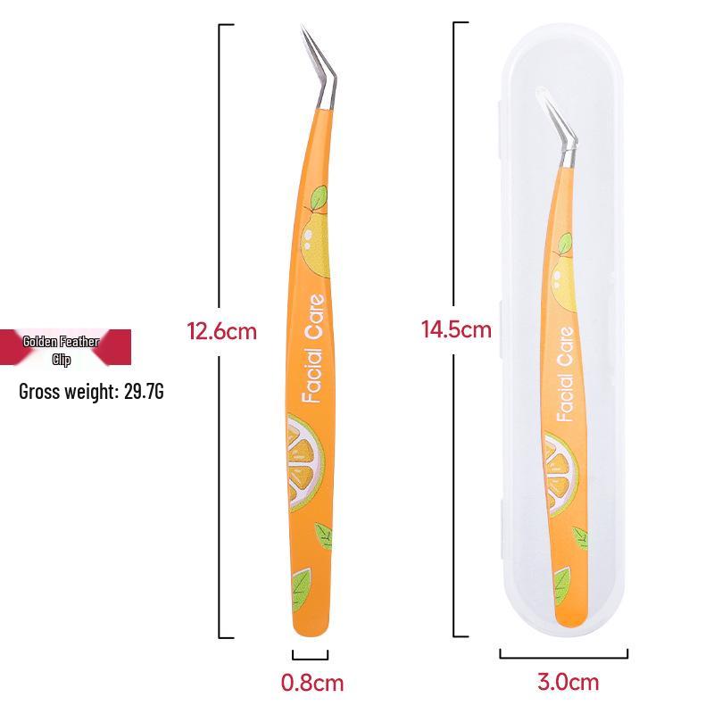 In-Stock Golden Feather Stainless Steel False Eyelash Grafting Tweezers - Seven-Character Eagle Beak Design for Precision Beauty Application.
