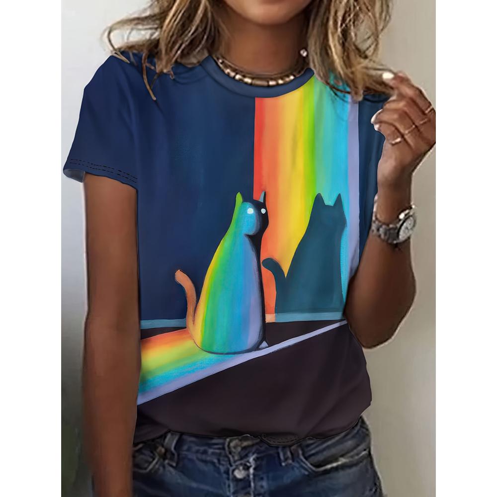 Tricou de vară cu mânecă scurtă pentru femei, tricou cu imprimeu 3D, personaje, animal drăguț, Harajuku casual, top cu mânecă scurtă, supradimensionat, îmbrăcăminte amuzantă pentru femei