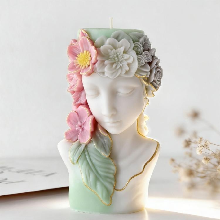 Flower Girl Embossed Cylinder Candle Silicone Mold For Handmade Candle Soap Chocolate Home Decoration and Resin Casting