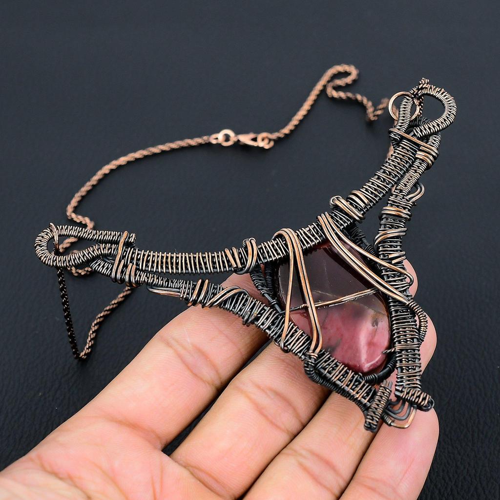 Wunderschöner handgefertigter Halskettenschmuck aus reinem Kupferdraht mit Mookait-Edelstein