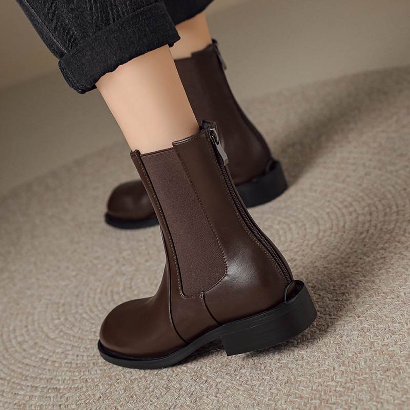 Krazing Pot Microfiber Autumn Winter Shoes Low Heels Size 43 Chelsea Boots Back Solid Color Preppy Style Ankle Boots