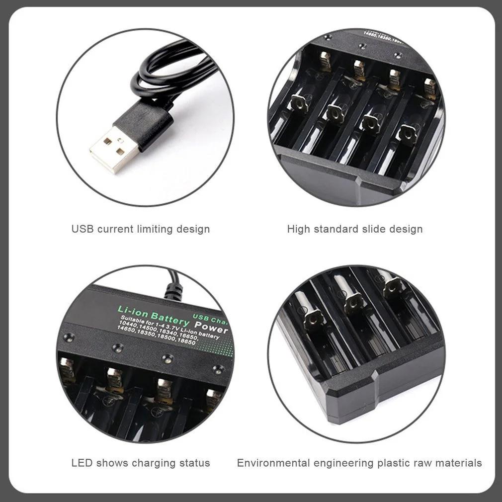4 Slot USB Battery Charger for 18650 3.7V Li-ion Rechargeable Cells Compatible with 10440 14500 16340 18500 18350 14650 16650