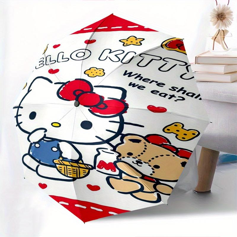 Hello Kitty,Food Automatic Folding Umbrella-Simple 8-Rib Design, Bright Cartoon Pattern, Durable Iron Frame, Suitable For Travel, Outdoor, B