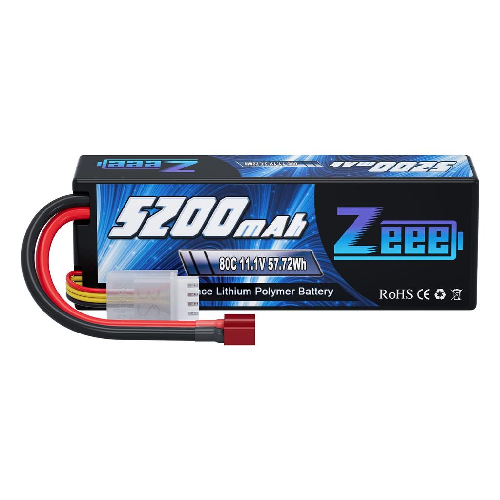 Zeee 11.1V 80C 5200mAh 3S LiPo Battery, High Capacity, for 18 and 110 Scale RC Cars, Radio Controlled Products, Drones, Etc. (T-Plug Included)