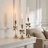 Electroplated Candle Stands Mirror Finish Iron Candlestick Bowknot Candle Holders  Dinning Table