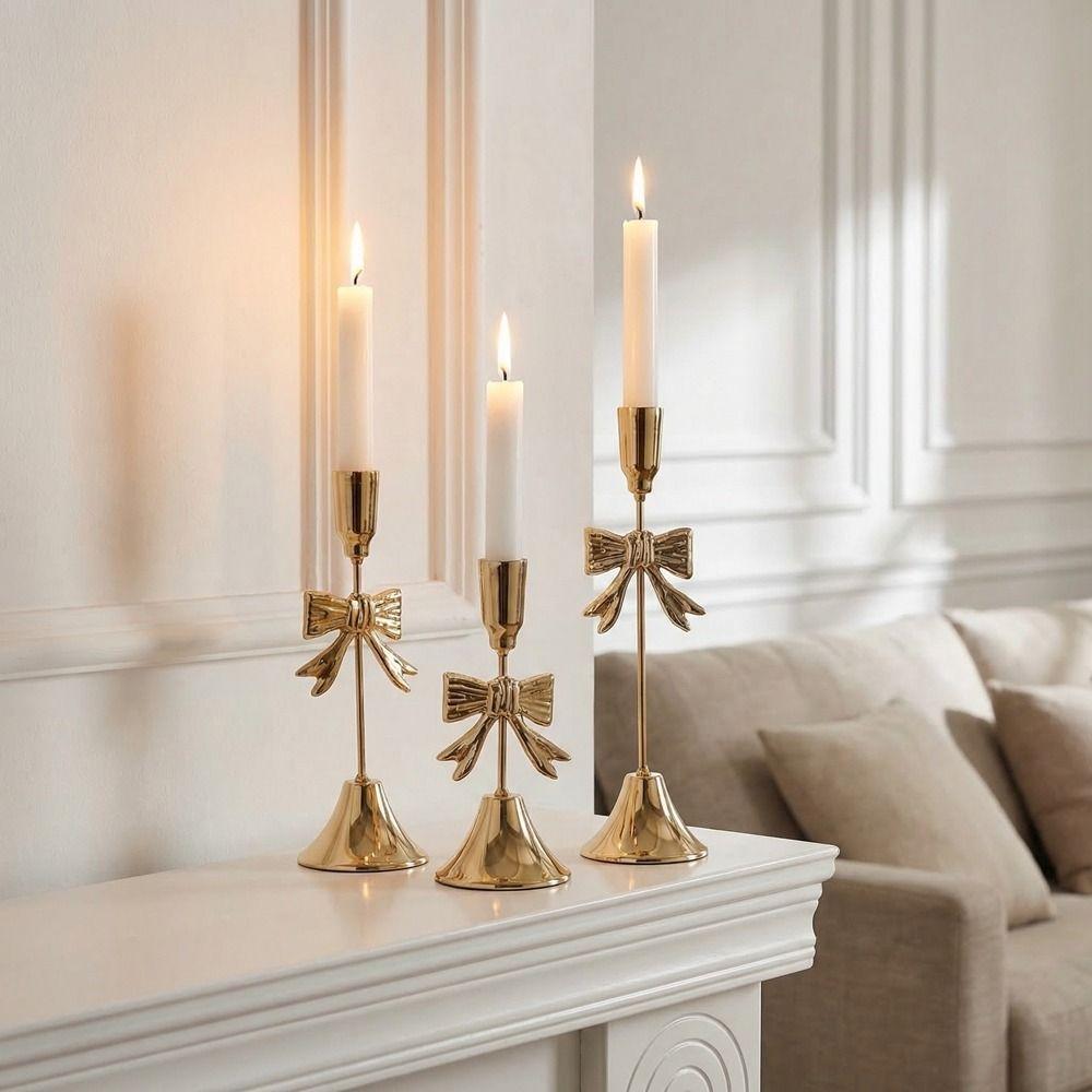 Electroplated Candle Stands Mirror Finish Iron Candlestick Bowknot Candle Holders  Dinning Table
