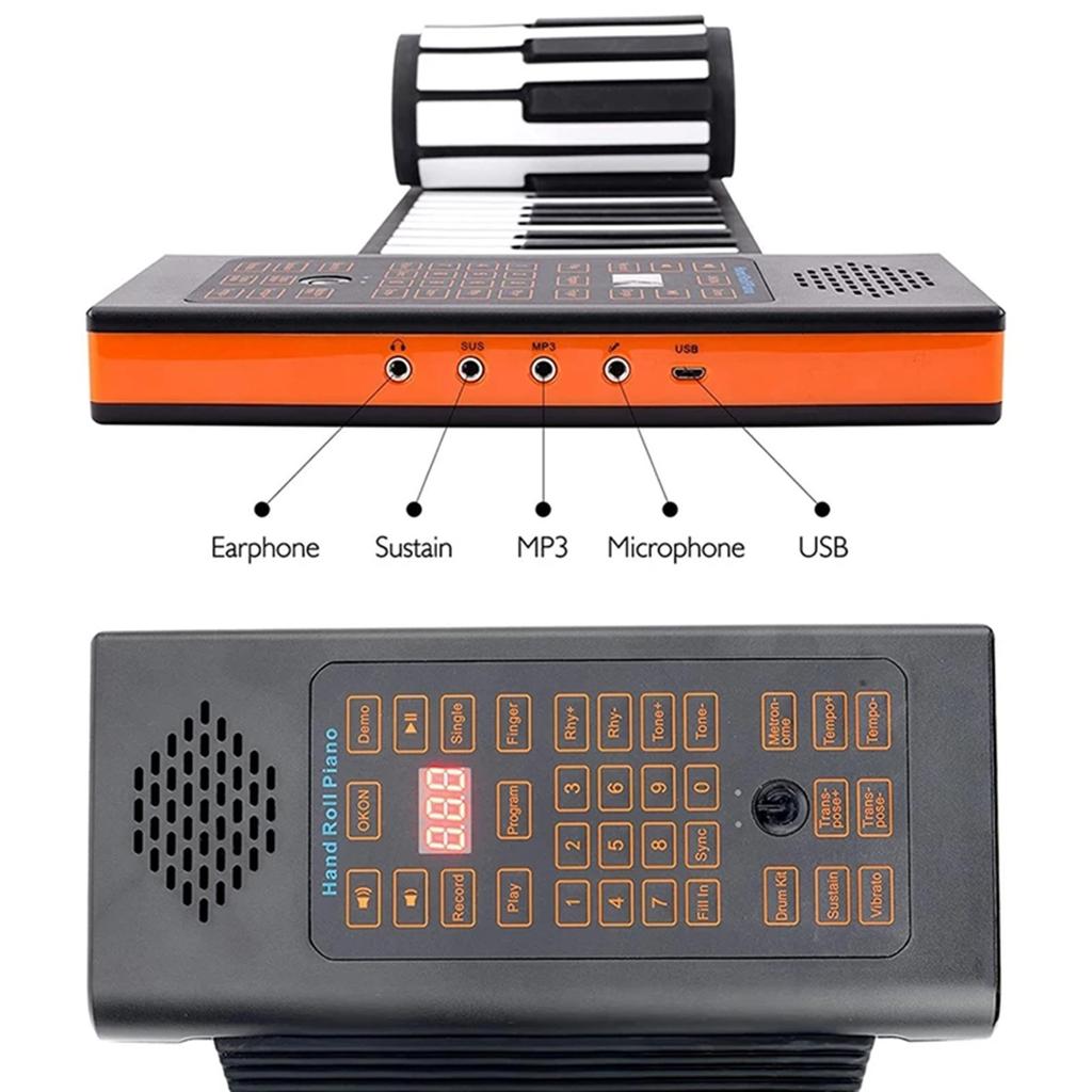 Roll-Up-Klavier 88 Tasten Wiederaufladbar Tragbar Elektrisch Faltbar mit 128 Rhythmen 128 Klängen für Anfänger