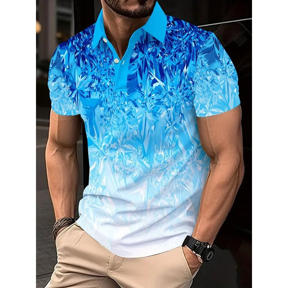 Summer men s polo shirt with blue and white gradient print pattern S