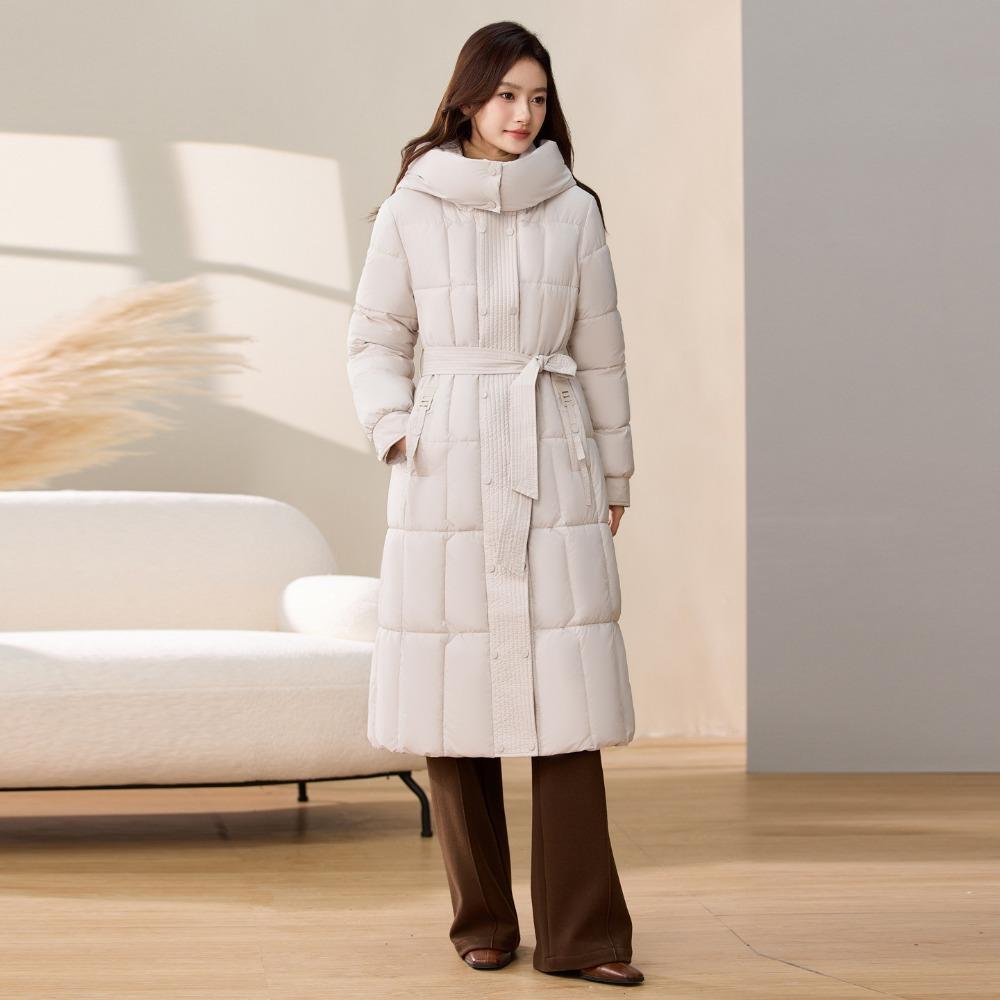 

Winter new Korean cotton-padded clothes with waist medium and long styles, thickened and thin hooded jackets for women L бежевый