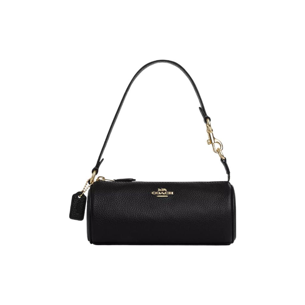 Coach Borsa a mano Nolita 19 con logo in metallo solido, pelle martellata, piccola, da donna, nera CP474-IMBLK