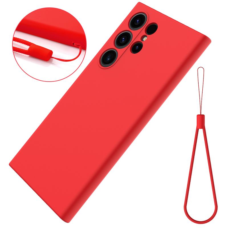 

For Samsung Galaxy S24 Ultra Case Soft Premium Liquid Silicone Case with Flocking inside Cover For S24 Plus with Strap For Galaxy S24 Ultra